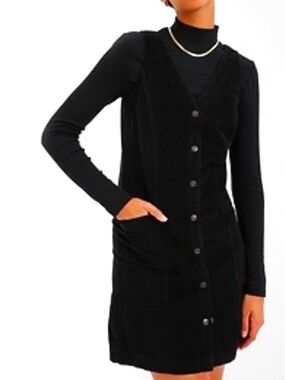 Gap Black Corduroy Button Front Dress Size 4